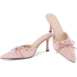 NEW IN BOX Pink Suede Pointy Toe Heeled Mules